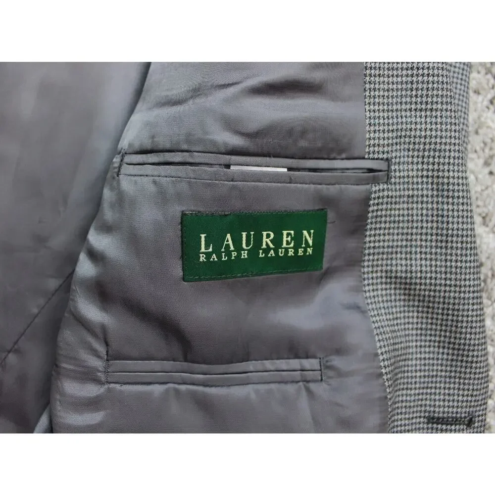 Lauren Ralph Lauren Herringbone Blazer Mens 44L Gray Wool Tailored Jacket